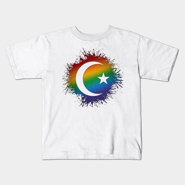 Paint Splatter LGBTQ Pride Rainbow Star and Crescent Symbol Kids T-Shirt by LiveLoudGraphics